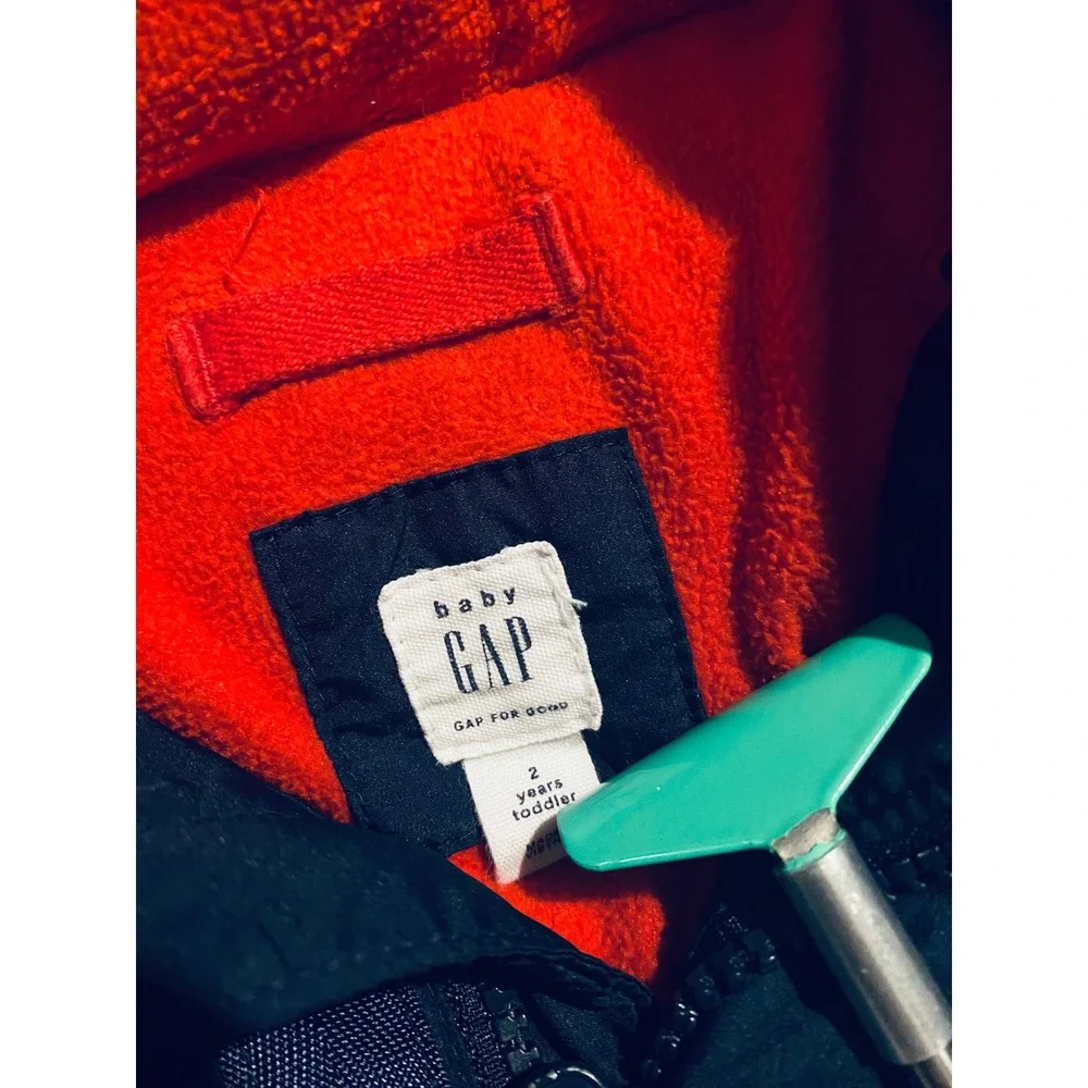 Baby Gap Toddler Boys Navy Blue Orange Fleece Lined Puffer Jacket Hooded 2T Coat